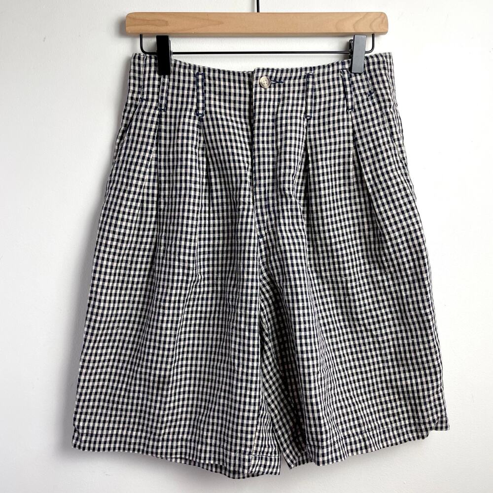 Vintage 90s Goouch Burmuda Shorts Sz 30 Gingham Check Linen Cotton Quiet Luxury